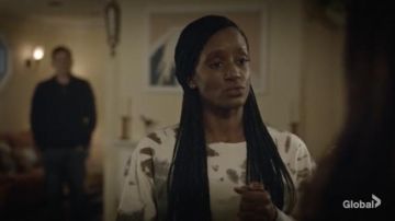 Printed sweater worn by Dr. Lex Trulie (Skye P. Marshall) as seen in Good Sam TV series wardrobe (Season 1 Episode 1)