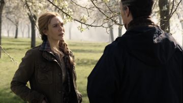 Brown leather Jacket worn by Wanda Maximoff / Scarlet Witch (Elizabeth Olsen) as seen in Doctor Strange in the Multiverse of Madness movie wardrobe