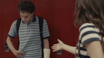 Grey Striped Polo Shirt worn by Evan Hansen (Ben Platt) as seen in Dear Evan Hansen movie