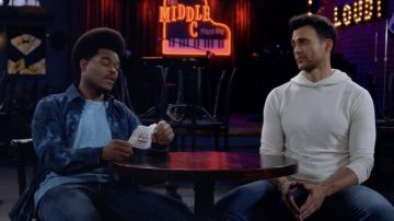 Blue Printed Shirt worn by Carter (Julian Gant) as seen in Call Me Kat TV show outfits (Season 2 Episode 1)