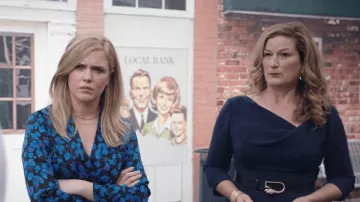 Blue floral dress worn by Sadie (Harriet Dyer) in American Auto TV series outfits (Season 1 Episode 1)