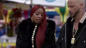 Chanel Top with gold stud button worn by Monet (Mary J. Blige) as seen in Power Book II: Ghost TV series outfits (S02E08)