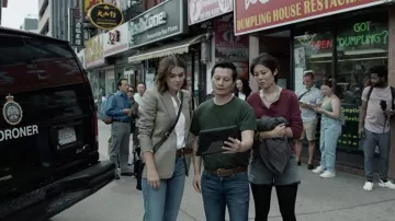 Blazer worn by Dr. Jenny Cooper (Serinda Swan) as seen in Coroner TV show (Season 4 Episode 3)