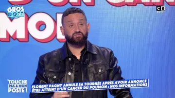 The black leather jacket worn by Cyril Hanouna in the show Touche pas à mon poste January 26, 2022