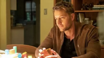 Brown suede leather jacket worn by Kevin Pearson (Justin Hartley) in This Is Us TV show wardrobe (S06E03)