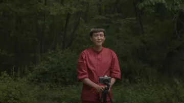 Red asian suit worn by Yang (Justin H. Min) as seen in After Yang movie outfits