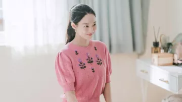 Pink sweater with floral worn by Yoon Hye Jin (Shin Min-a) as seen in Hometown Cha-Cha-Cha (S01E13)