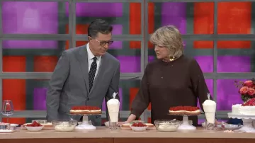 Brown dress worn by Martha Stewart in The Late Show with Stephen Colbert February 2nd, 2022