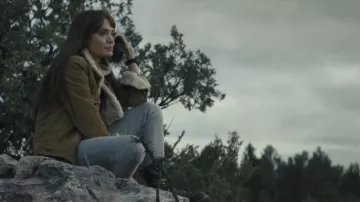 Sherpa jacket worn by Hannah (Angelina Jolie) as seen in Those Who Wish Me Dead movie wardrobe