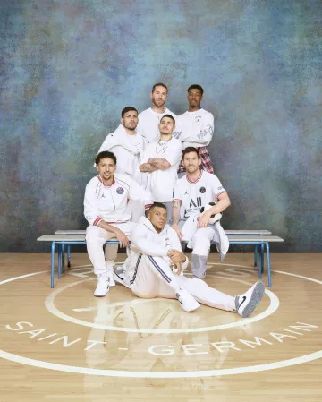 The pair of Nike Air Jordan worn by Kylian Mbappé on the Instagram account of @psg during the presentation of the new Paris Sain-Germain jersey