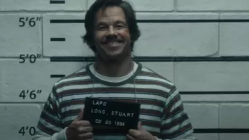 Striped T-shirt worn by Stuart Long (Mark Wahlberg) as seen in Father Stu movie wardrobe