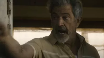 Beige Striped shirt worn by Bill Long (mel Gibson) as seen in Father Stu movie