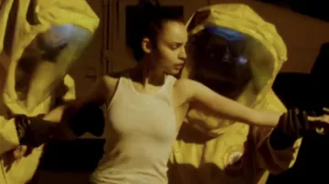 White tank top worn by Sara (Sofia Carson) as seen in Songbird wardrobe