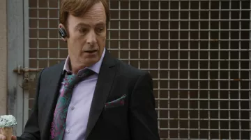 Purple and Teal Paisley Tie worn by Jimmy McGill (Bob Odenkirk) in Better Call Saul TV series outfits (Season 5 Episode 2)