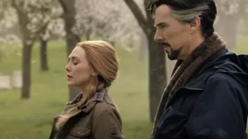 Brown Coat Jacket worn by Wanda Maximoff / Scarlet Witch (Elizabeth Olsen) as seen in Doctor Strange in the Multiverse of Madness movie wardrobe