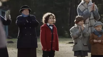 Red coat worn by Elliott / Nathan (Tristan Ruggeri) as seen in The Twin movie wardrobe