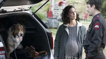 Grey Cable Sweater worn by Melissa (Kaylah Zander) as seen in Rescued by Ruby movie wardrobe