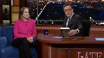 Pink jacket worn by Fiona Hill as seen in The Late Show with Stephen Colbert