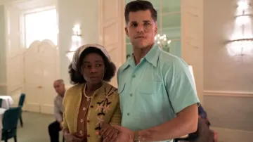 Floral Knitted Jacket Cardigan worn by Patient Leona (Liz Femi) as seen in Ratched (S01E01)