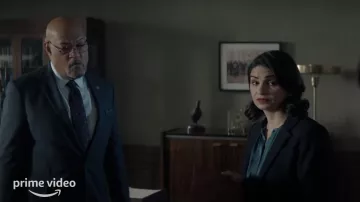 Blue printed tie worn by Laurence Fishburne in All the Old Knives movie outfits