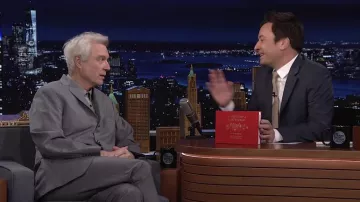 Grey suit worn by David Byrne as seen in The Tonight Show Starring Jimmy Fallon on March 7, 2022