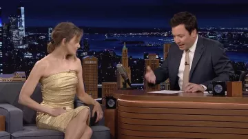 Goldy Dress worn by Renée Zellweger as seen in The Tonight Show Starring Jimmy Fallon on March 7, 2022