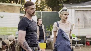 Striped Black Tee worn by John Finlay (Sam Keeley) as seen in Joe vs Carole TV series wardrobe (S01E04)