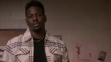 Plaid Zip Shirt Jacket in white worn by Cam Watkins (Mitchell Edwards) as seen in All American: Homecoming Wardrobe (S01E04)