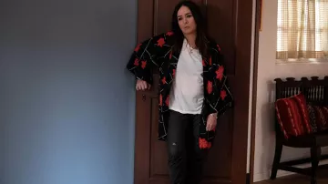 Printed Black Cardigan Jacket worn by Sam Fox (Pamela Adlon) as seen in Better Things TV show (Season 5 Episode 1)