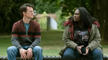 Striped Zip Up Sweater worn by Adrian Chase (Freddie Stroma) in Peacemaker (S01E04)