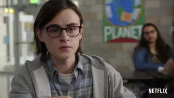 Grey Plaid Shirt worn by Kevin Schlieb (Jaeden Lieberher) as seen in Metal Lords movie outfits