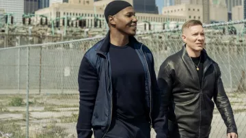 Blue zip jacket worn by Diamond (Isaac Keys) as seen in Power Book IV: Force TV series outfits (Season 1 Episode 4)