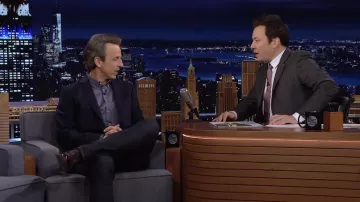 Brown shoes worn by Seth Meyers as seen in The Tonight Show Starring Jimmy Fallon on March 15, 2022