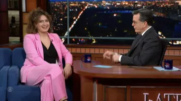 Pink Suit worn by Rose Matafeo as seen in The Late Show with Stephen Colbert on March 16, 2022