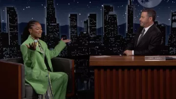 Green Blazer and Pants set suit worn by Keke Palmer as seen in Jimmy Kimmel Live! on March 16, 2022