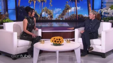 Latex vinyl sleeveless dress worn by Kim Kardashian as seen in The Ellen DeGeneres Show on March 16, 2022