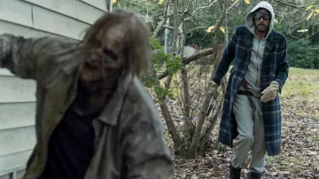 Abrigo de lana a cuadros usado por Negan (Jeffrey Dean Morgan) como se ve en los atuendos de la serie de televisión The Walking Dead (Temporada 10 Episodio 22)