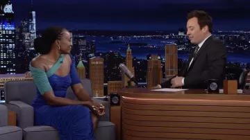 Blue and Green Dress worn by Kiki Layne as seen in The Tonight Show Starring Jimmy Fallon