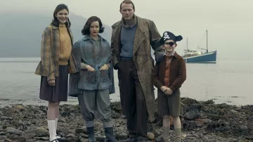 Leather long coat worn by Ian Campbell (Paul Bettany) as seen in A Very British Scandal TV show wardrobe (Season 1 Episode 1)