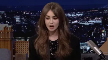 Sequined Black Dress worn by Lily Collins as seen in The Tonight Show Starring Jimmy Fallon on March 22, 2022