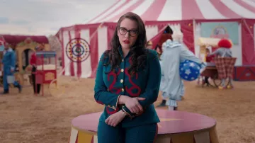 Embroidered Blue Jacket worn by Darcy Lewis (Kat Dennings) as seen in WandaVision TV series outfits (S01E07)