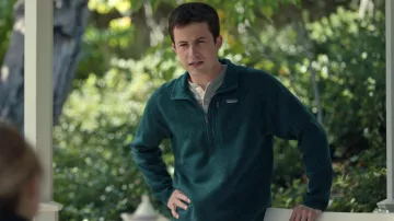Patagonia Fleece Pullover in Green worn by Tyler Shultz (Dylan Minnette) as seen in The Dropout TV series wardrobe (Season 1 Episode 6)
