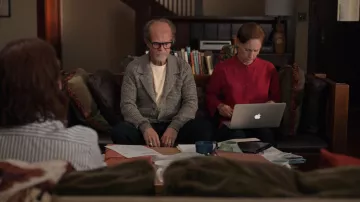 Red blouse worn by Phyllis Gardner (Laurie Metcalf) as seen in The Dropout TV series outfits (Season 1 Episode 6)