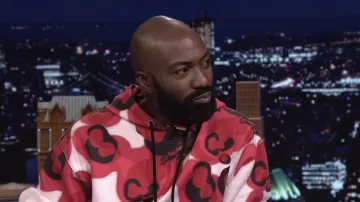 Printed Red Hoodie worn by Desus Nice as seen in The Tonight Show Starring Jimmy Fallon