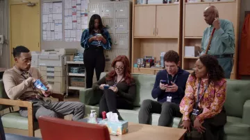 Who What Wear orange floral blouse worn by Janine Teagues (Quinta Brunson) as seen in Abbott Elementary TV show wardrobe (S01E11)