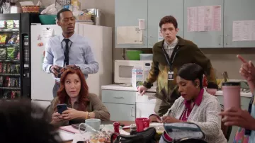 Green Zip Cardigan worn by Jacob Hill (Chris Perfetti) as seen in Abbott Elementary TV series wardrobe (Season 1 Episode 11)