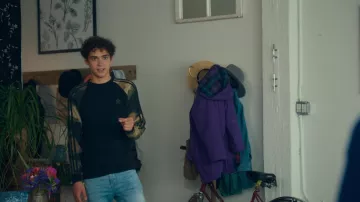 Adidas Navy Blue and Camo sweatshirt worn by Anthony (Joshua Bassett) as seen in Better Nate Than Ever