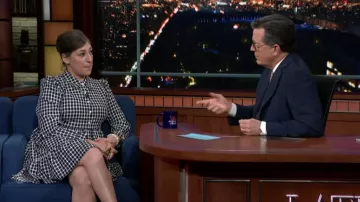 Plaid Dress worn by Mayim Bialik as seen in The Late Show with Stephen Colbert on April 5, 2022