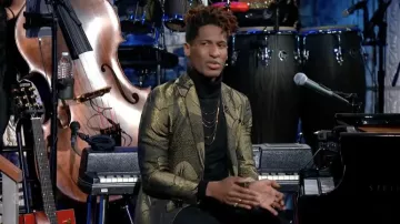 Printed Blazer Jacket worn by Jon Batiste as seen in The Late Show with Stephen Colbert on April 5, 2022