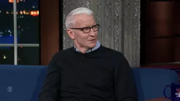 Black eyeglasses worn by Anderson Cooper as seen in The Late Show with Stephen Colbert